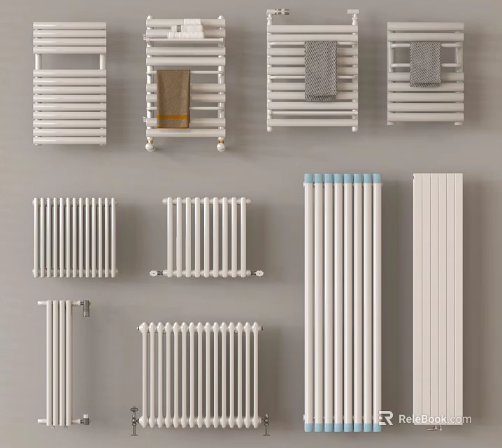 White Radiators With Various Designs And Towel Holders For Home Decoration 3d model 