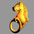 Golden Horse Head Shaped Door Handle with Detailed Mane and Circular Ring Pull Design