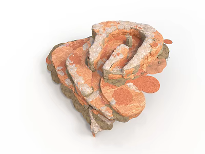 Natural Wood and Stone Stacked Fragments with Orange Gray Textured Surface 3d model