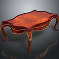 Antique Wooden Coffee Table With Ornate Gold Accents And Curved Legs Design
