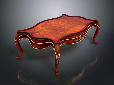 Antique Wooden Coffee Table With Ornate Gold Accents And Curved Legs Design 3d model