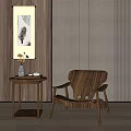 Modern Wooden Accent Chair with Side Table Vase Tea Set in Cozy Interior