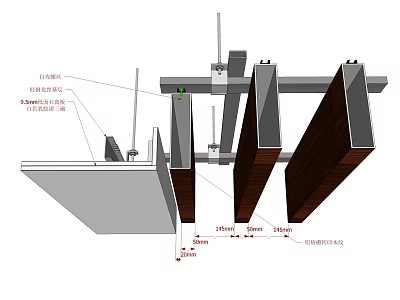 Detailed Ceiling Installation Structure Featuring Keel Support System And Mounting Components 3d model