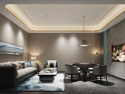 Modern Hotel Mahjong Room Interior With Comfortable Sofa Coffee Table And Decorative Paintings 3d model