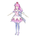 Cute Game Movie Character with Pink Hair Crown Bow and Pink Lace Dress in Pink Background