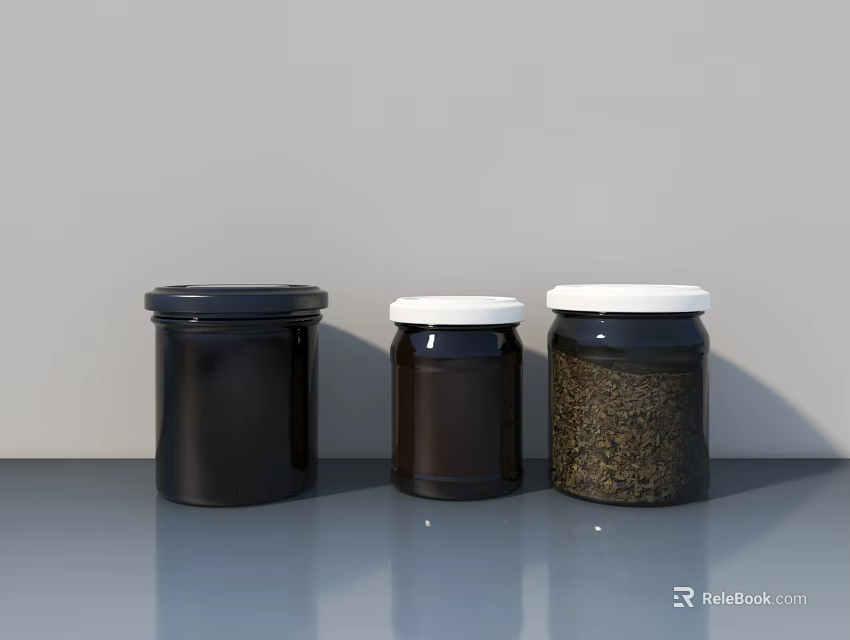 Modern Bathroom Sink With Gray Countertop And Three Storage Jars 3d model 