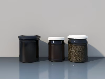 Modern Bathroom Sink With Gray Countertop And Three Storage Jars 3d model