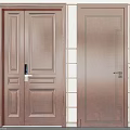 Wooden Dark Brown Hinged Doors With Panel Design Frame And Door Lock In Interior Setting