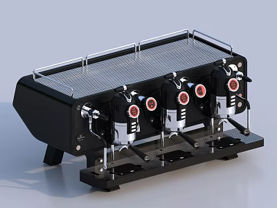 Modern Black Kitchen Coffee Machine With Multiple Red Knobs And Metal Frame 3d model