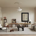 Modern Living Room Interior With Beige Walls White Sofa Area Rug And Decorative Painting