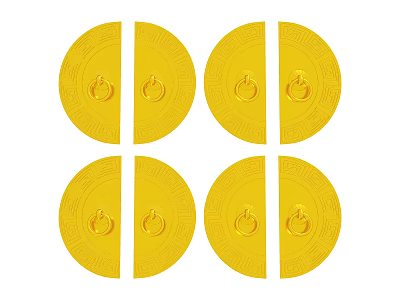 Four Round Yellow Split Circles Each With Symbols As Decorative Elements 3d model