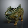 Mythical Creature With Green Brown Skin Plant Like Mane Open Mouth Sharp Teeth Stocky Limbs