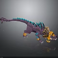 Purple Dragon Character With Blue Spines Golden Orange Decorations And Mechanical Elements