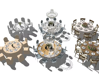 Elegant Round Dining Table Set With Chairs Tableware And Floral Centerpieces 3d model