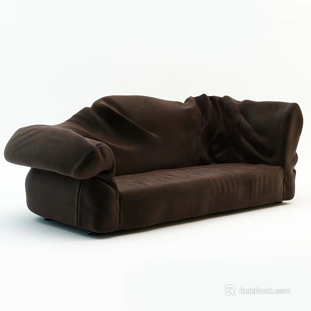 Brown Abstract Sofa With Unique Curved Design And Velvet Fabric For Modern Living Room 3d model 