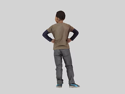 Man Standing with Hands on Hips in Brown Blue Sleeved T-Shirt Gray Jeans Blue Shoes 3d model
