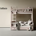 Pastel Pink Bunk Bed With Ladder Pillows Blanket And Deer Toy In Kids Room