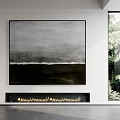Large Abstract Painting In White Minimalist Room With Floor To Ceiling Window And Greenery