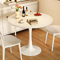 White Round Dining Table with Chairs Vase Flowers Bottles Strawberries Coffee Cup and Book