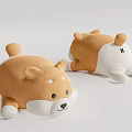 Two Brown And White Shiba Inu Plush Toys Lying With X Mark On Back