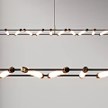 Long Linear Chandeliers With Multiple White Bulbs And Brass Frames Against Grey Wall Background 3d model