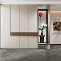 Modern Entryway Design With Beige Wall Panel Console Table Decorative Plant And Gray Marble Floor