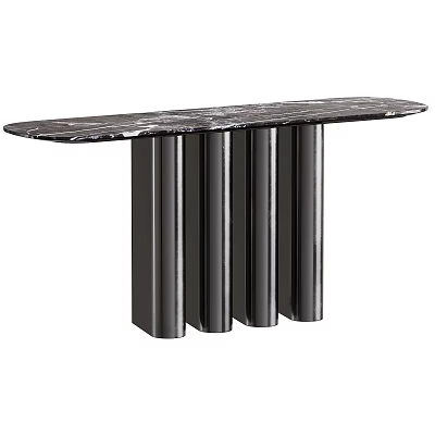 Sleek Modern Console Table With Marble Tabletop And Black Metal Cylindrical Legs 3d model