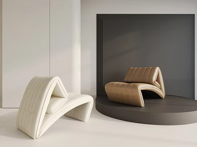 Beige and Brown Single Sofa with Curved Modern Design in Minimalist Interior Setting 3d model