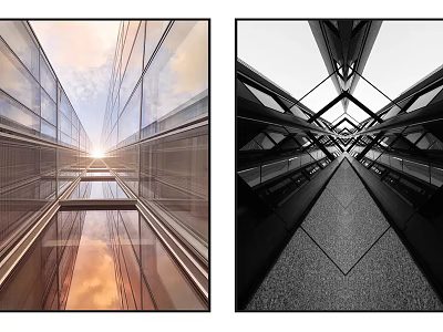 Modern Architectural Landscape With Glass Facades Symmetrical Perspective And Natural Light Effects 3d model