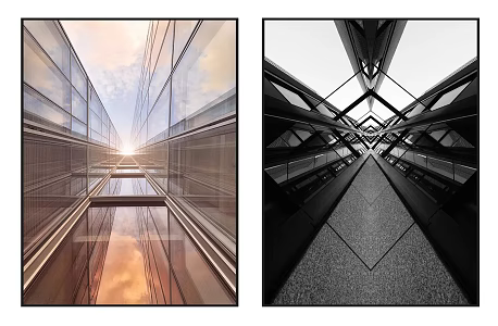 Modern Architectural Painting Black and White Warm brown Abstract Architectural Pattern Hanging Painting Combination 3d model