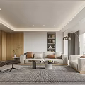 Modern Living and Dining Room Interior with Sofa Armchair Dining Table TV and Floor Lamp