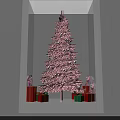 Pink Christmas Tree With Decorative Balls In White Frame Surrounded By Gift Boxes 3d model