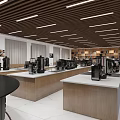 Modern Coffee Training Room Interior With Espresso Machines And Wooden Ceiling
