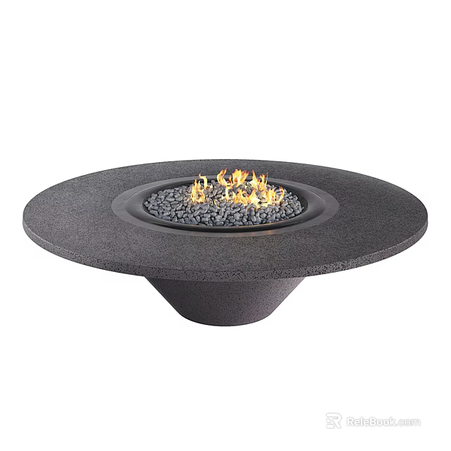 Round Stone Fire Pit With Conical Base And Burning Flames On Gravel 3d model 