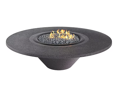 Round Stone Fire Pit With Conical Base And Burning Flames On Gravel 3d model