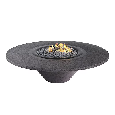 Round Stone Fire Pit With Conical Base And Burning Flames On Gravel 3d model