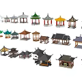 Chinese Pavilion Models With Various Styles Different Colors And Traditional Roof Designs