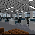 Modern Public Office Interior With Open Workstations Blue Partitions And Large Windows 3d model