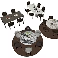 Modern Wooden And Marble Top Dining Table Set With Rectangular And Round Tables And Chairs 3d model