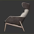 Elegant Modern Beige Fabric Chair With Curved Backrest And Wooden Legs