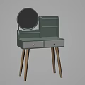 Modern Light Green Dressing Table With Round Mirror Two Drawers And Wooden Legs