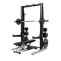 Home Fitness Power Rack with Barbell Weight Plates and Bench for Strength Training Workouts