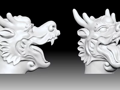 Intricate Dragon Head Sculptures With Detailed Carvings And Traditional Design 3d model