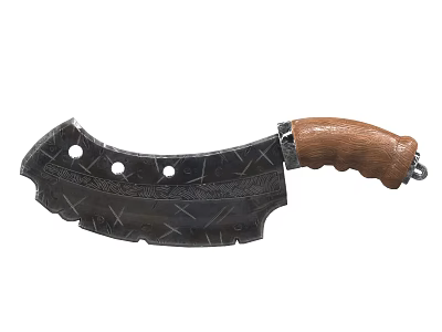 Kitchen Utensil With Textured Blade Featuring Holes And Wooden Handle Design 3d model