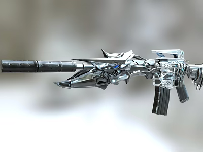 Detailed Futuristic Rifle With Mechanical Metallic Design Silver Black Body And Blue Accents 3d model