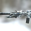 Detailed Futuristic Rifle With Mechanical Metallic Design Silver Black Body And Blue Accents