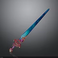 Fantasy Glowing Sword with Blue Blade Red Decorative Hilt Crystal Accents and Shiny Finish