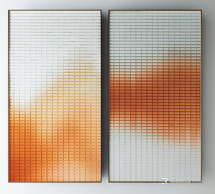 Decorative Wall Panels with Grid Pattern and Orange to White Gradient and Black Divider Design 3d model