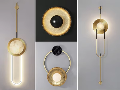 Modern Wall Lamps With Gold Frame Circular Ring And Marble Elements 3d model