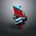 Game Movie Character With Mechanical Blue Red Armor And Intricate Metallic Structure